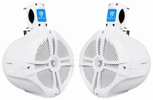 Rockville 8 inch White 2-Way Marine Wakeboard Tower Speaker Pair, 600 Watts - RWB80W
