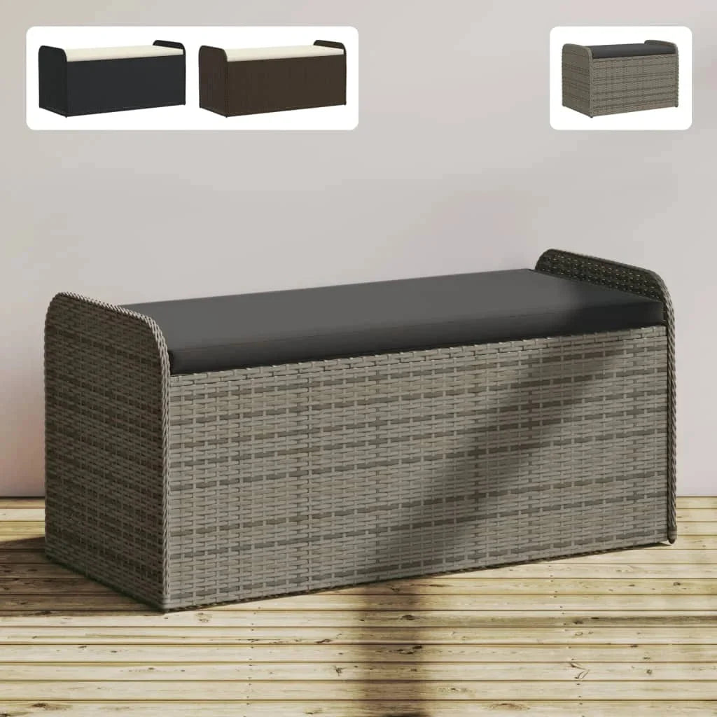 vidaXL Outdoor Poly Rattan Storage Bench With Cushion, Black, 45.3 x 20.1 x 20.5 in