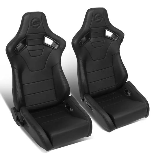 NRG Innovations Reclining Racing Seats Pair, PVC Leather, Carbon Fiber Pattern, With Sliders
