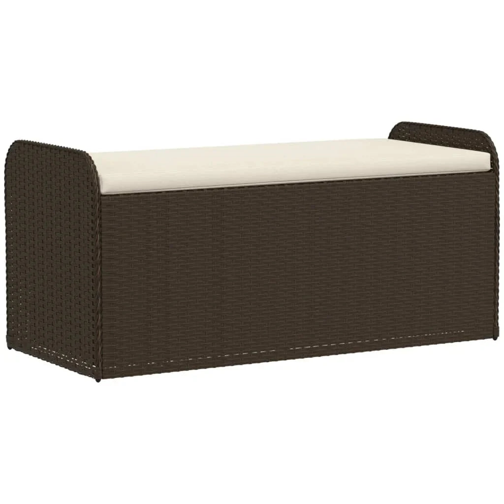 vidaXL Outdoor Poly Rattan Storage Bench With Cushion, Black, 45.3 x 20.1 x 20.5 in