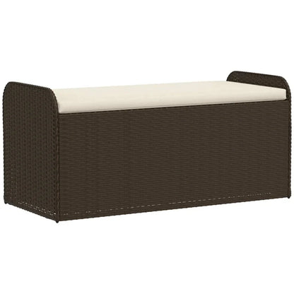 vidaXL Outdoor Poly Rattan Storage Bench With Cushion, Black, 45.3 x 20.1 x 20.5 in