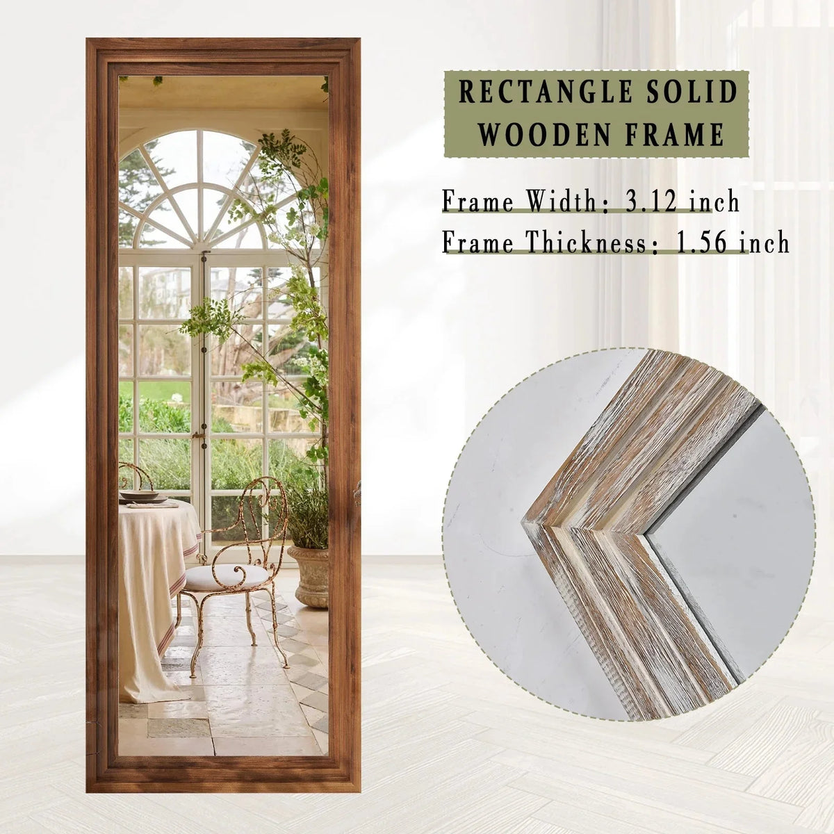 BEAUTYPEAK Full Length Floor Mirror With Stand, 64 x 21 in, Retro White