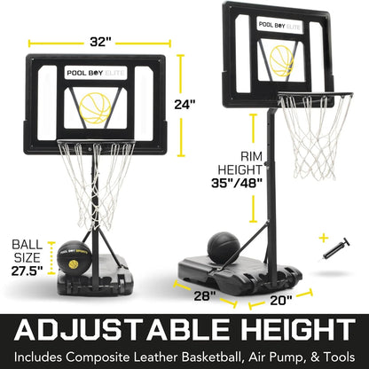 POOL BOY SPORTS Poolside Basketball Hoop With Composite Leather Basketball, Air Pump And Tools - Pool Boy Elite